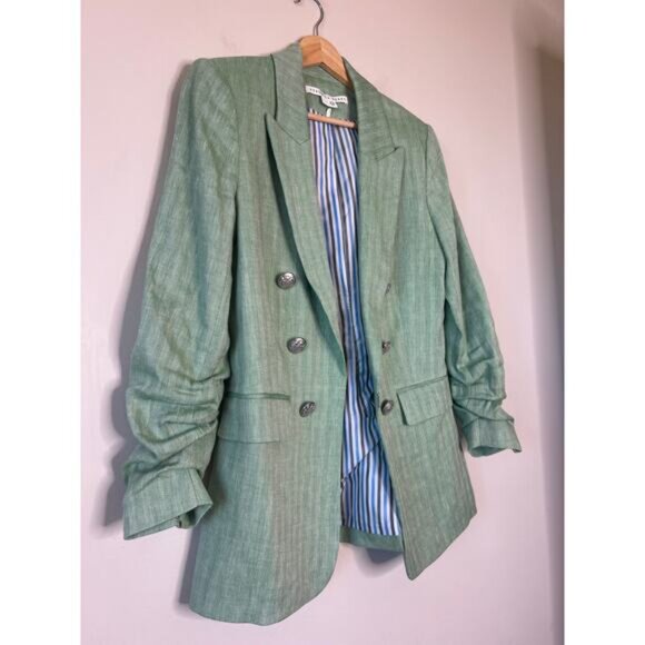 NEW Veronica Beard Long Sleeve Button Cuffs Linen Blend Jacket Green Size: 4 - Picture 3 of 7